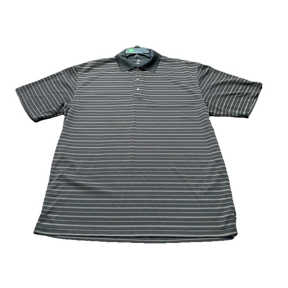 Grand Slam  Men's Large Short Sleeve Striped Golf Polo Shirt Black Beige Great